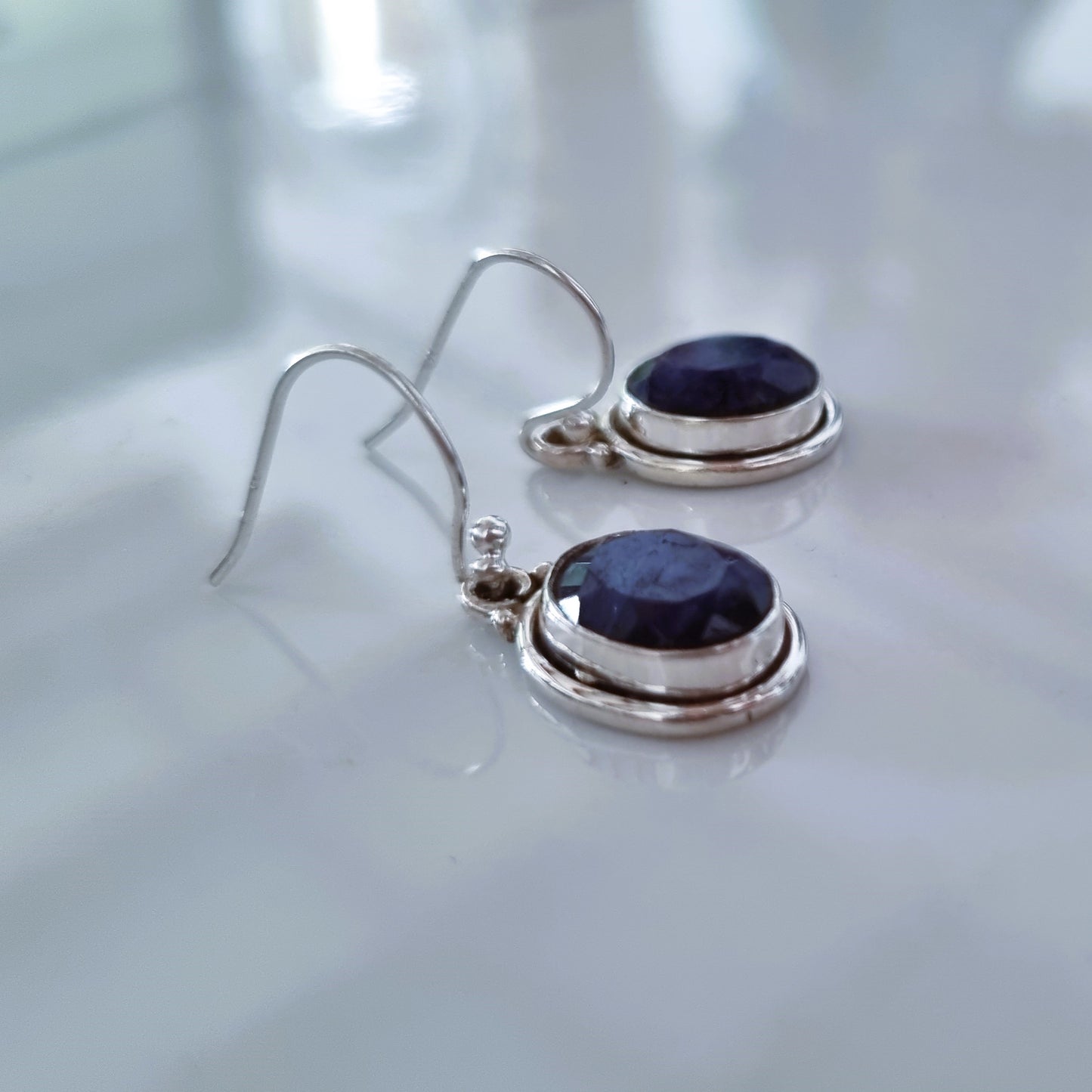 Oval blue agate earrings