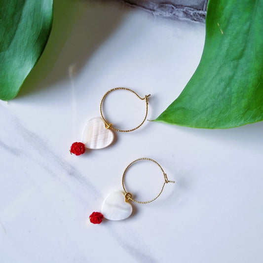 White hearts & roses earrings