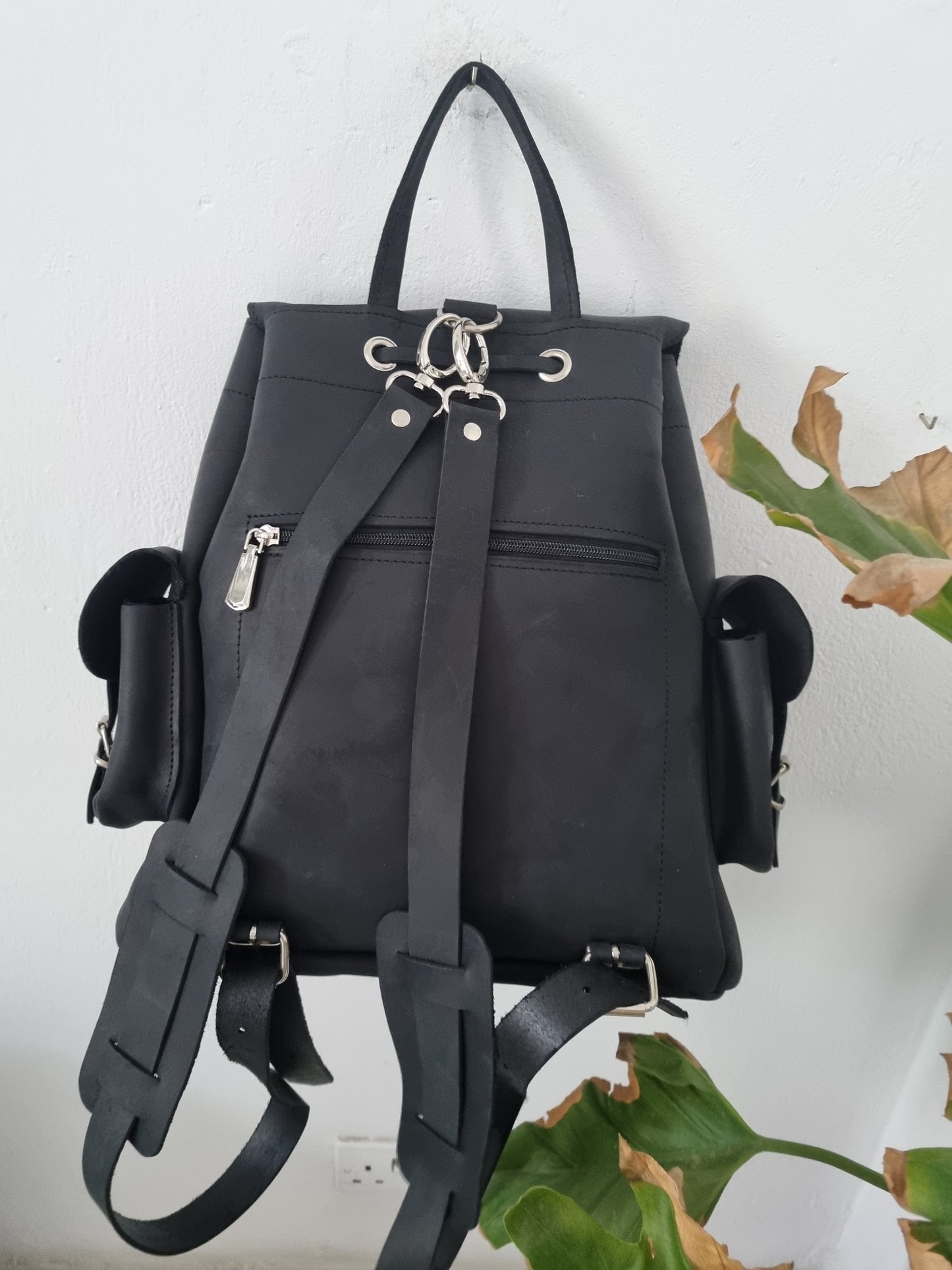 All black leather bag