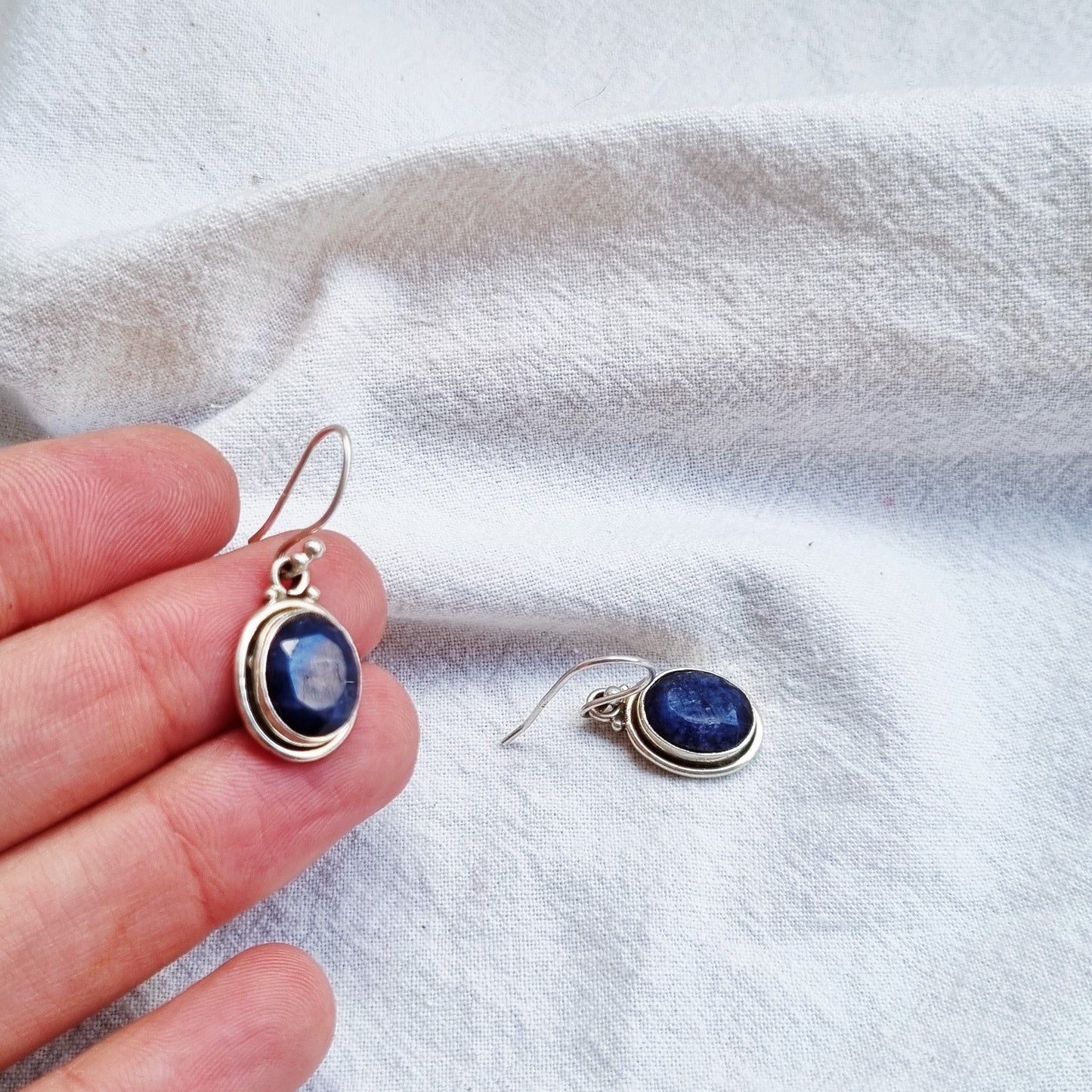 Oval blue agate earrings