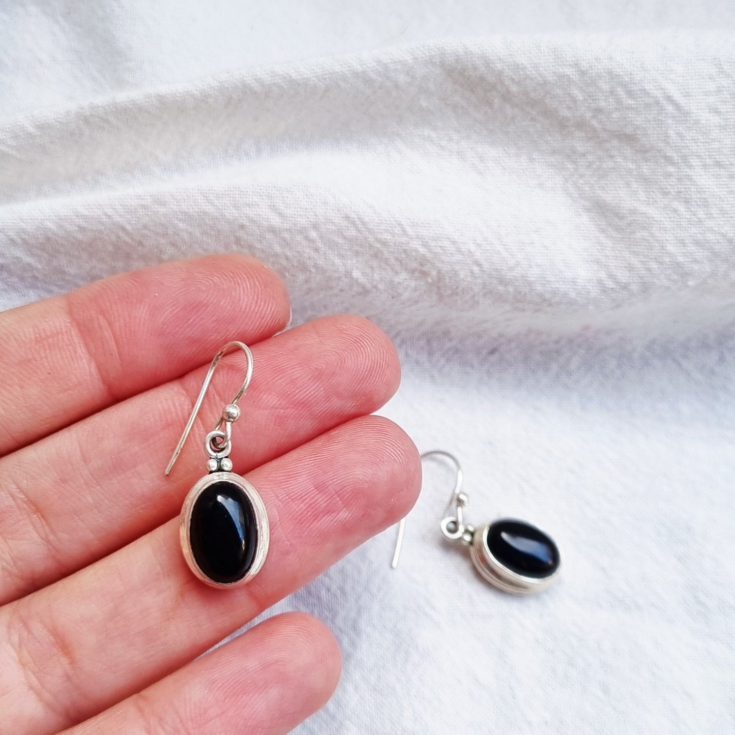 Oval black onyx earrings