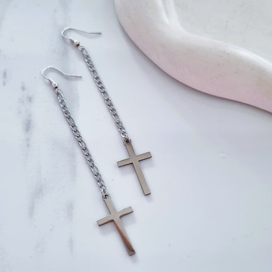 Cross long earrings
