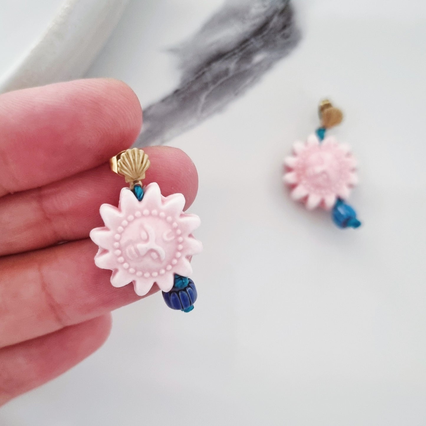 Pink sun earrings