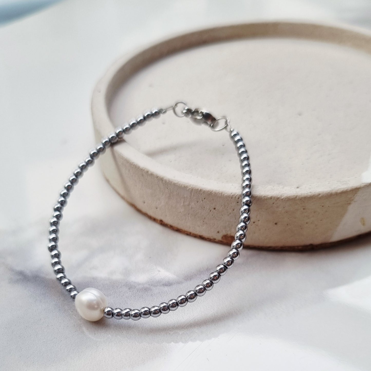 Silver hematite bracelet