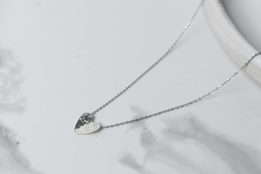 Silver semi-flip heart necklace