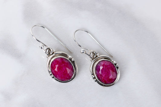 Oval ruby silver earrings