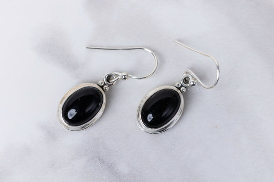 Oval black onyx earrings